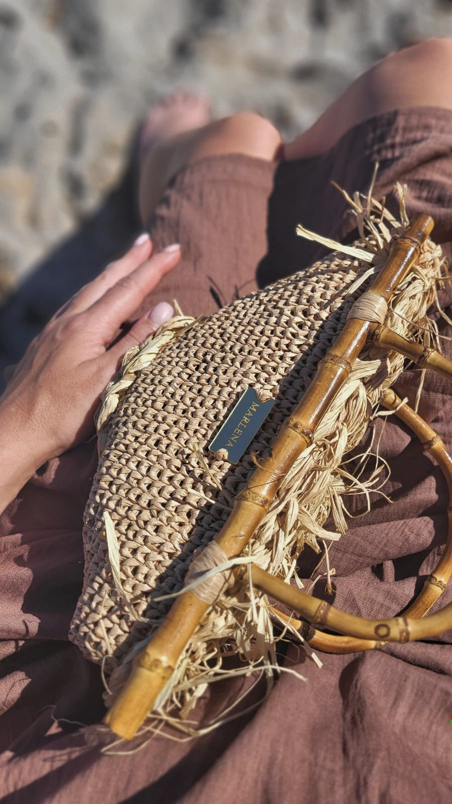 Mini Raffia Bag with Bamboo Handles - Fabia