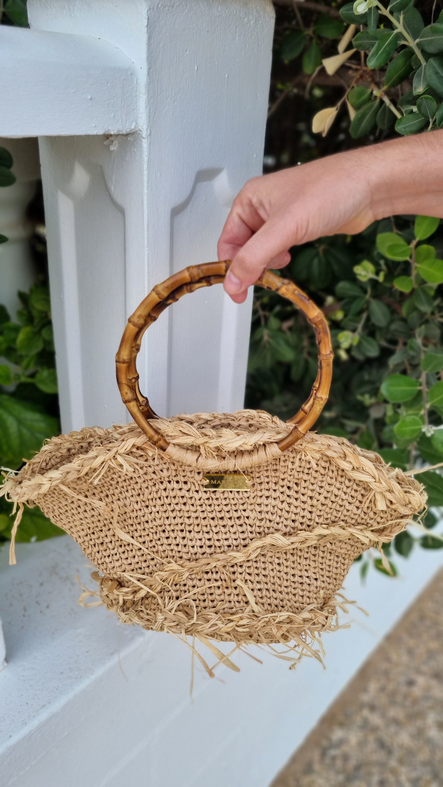 Raffia shopper Bag with Bamboo Handles - Vinia