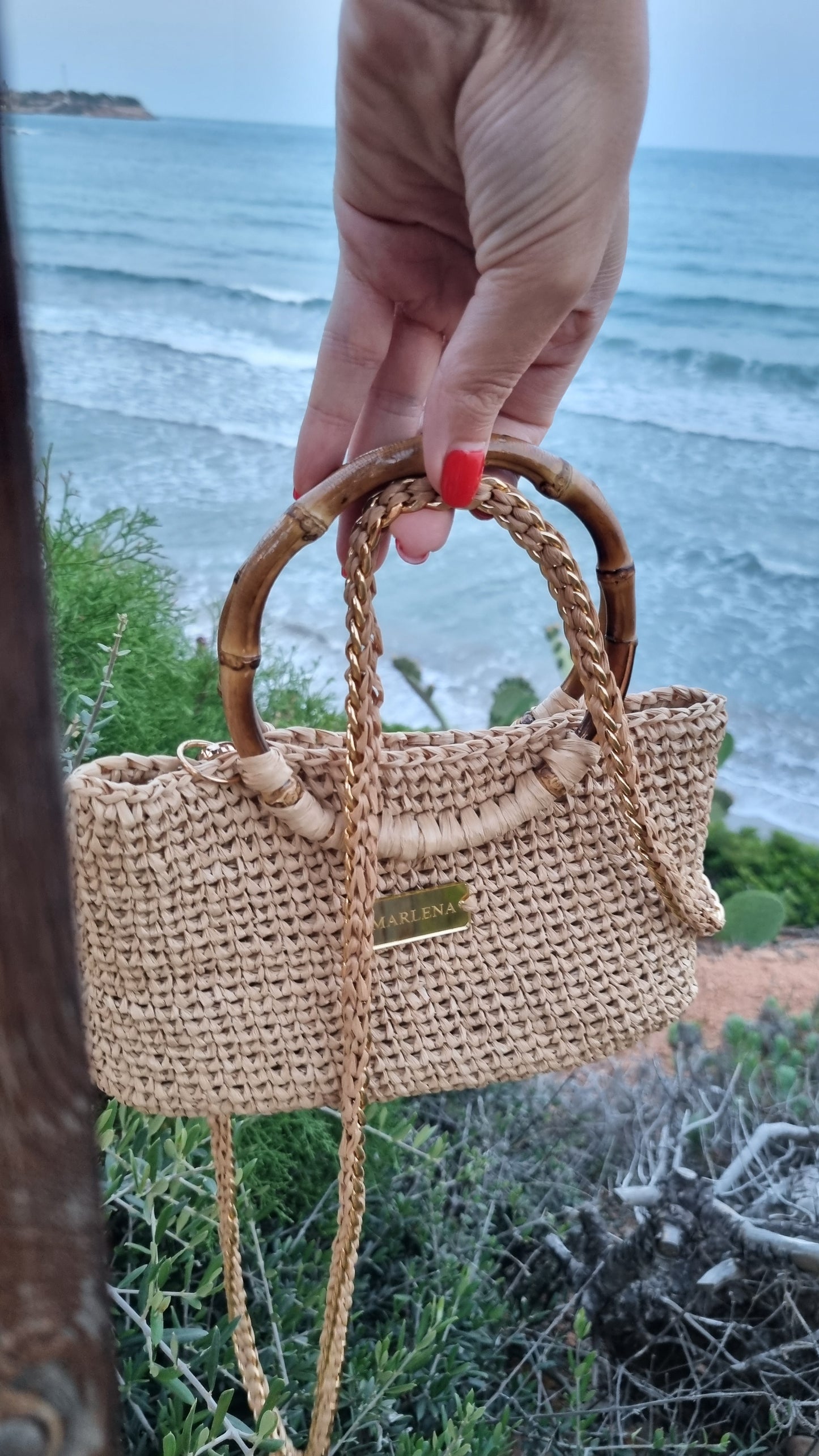 Mini Raffia Bag with Bamboo Handles - Purina