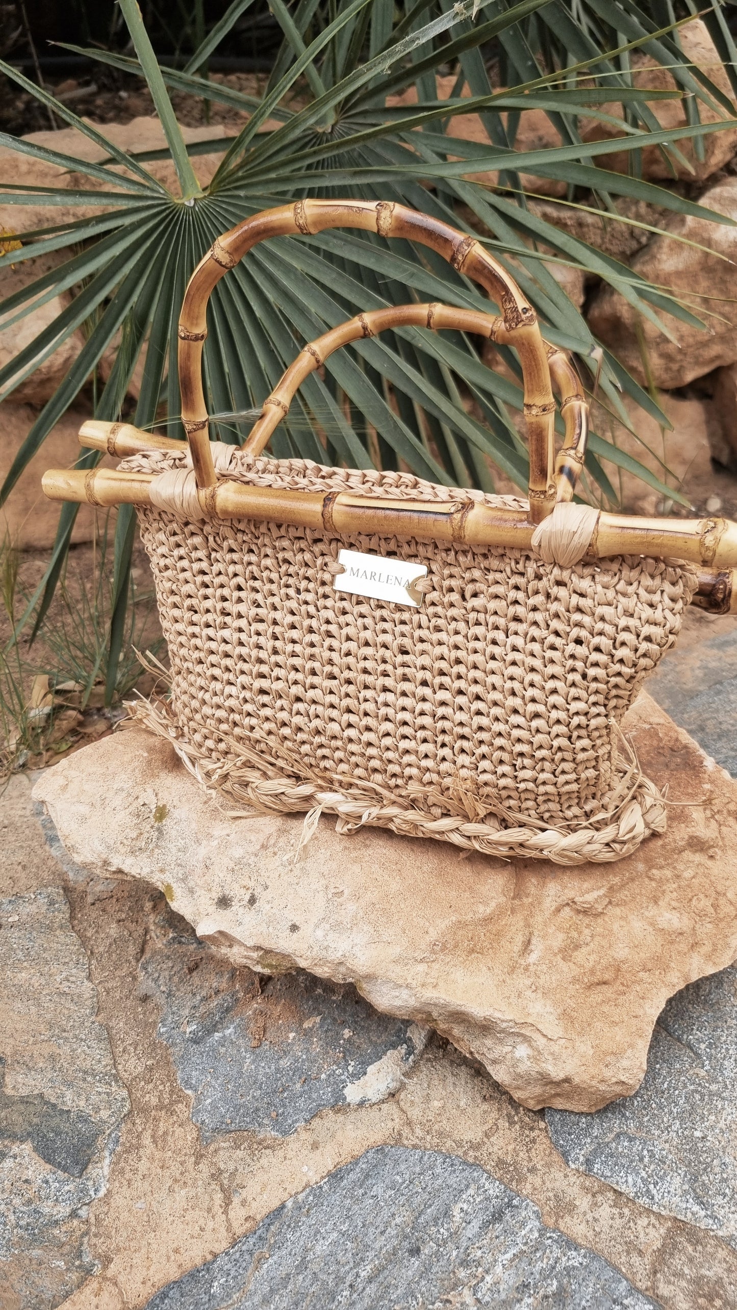 Mini Raffia Bag with Bamboo Handles - Sila