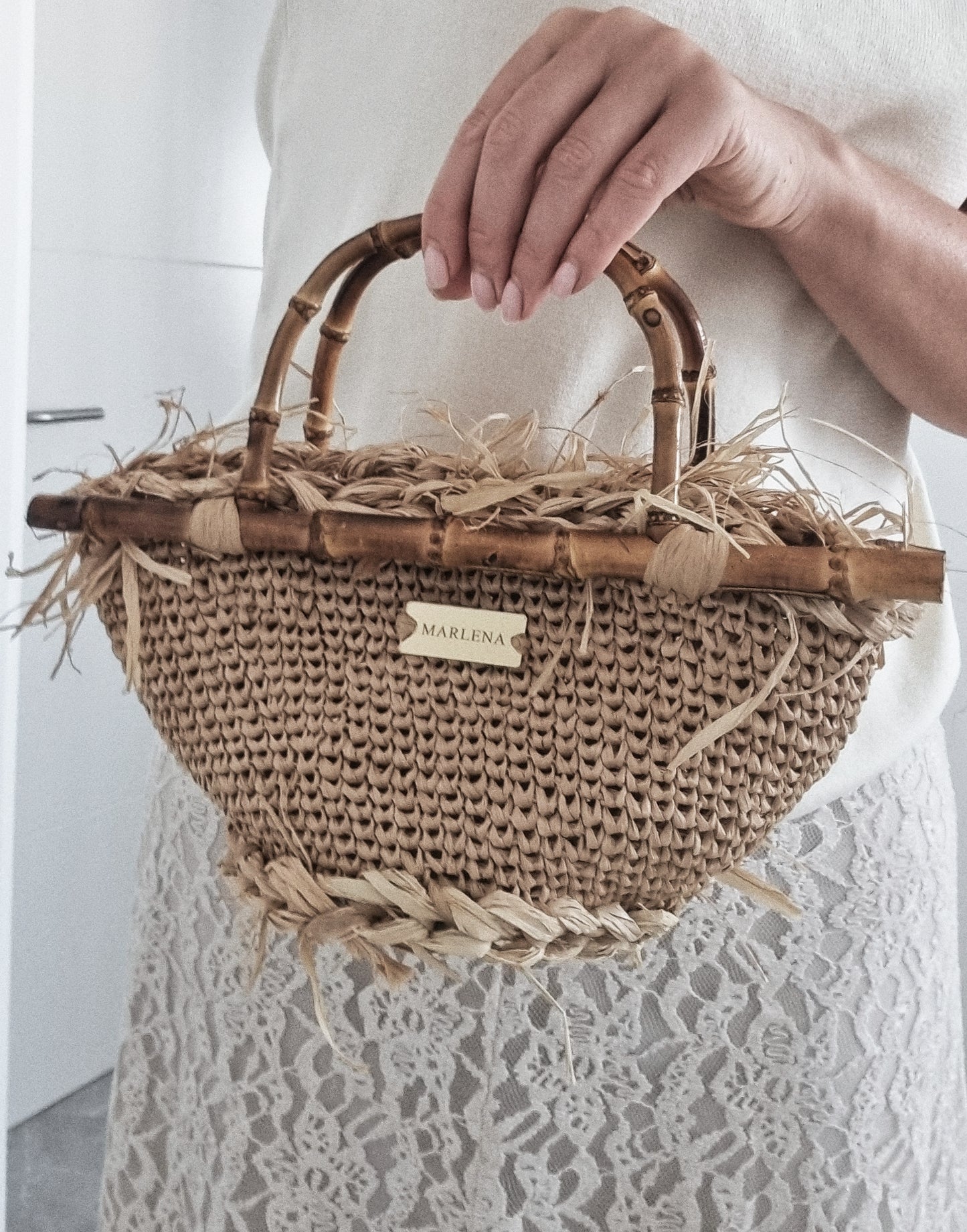 Mini Raffia Bag with Bamboo Handles - Fabia
