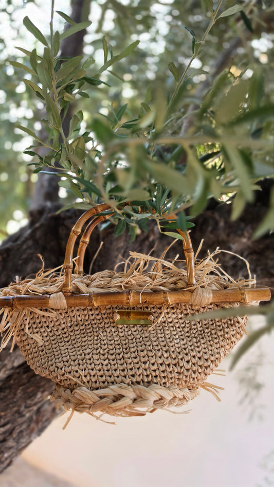Mini Raffia Bag with Bamboo Handles - Fabia