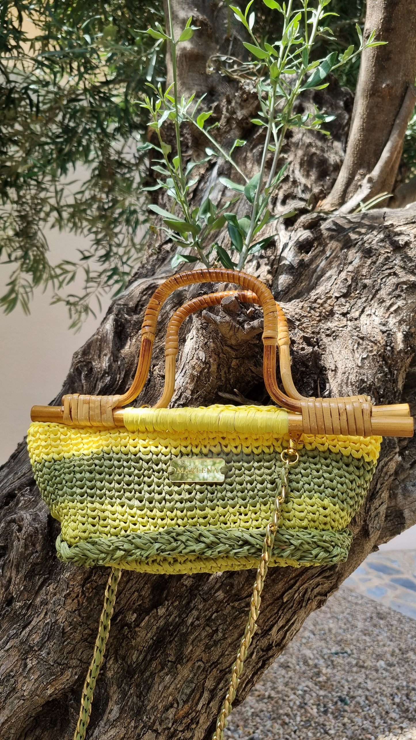 Mini Raffia Bag with Bamboo Handles - Airina