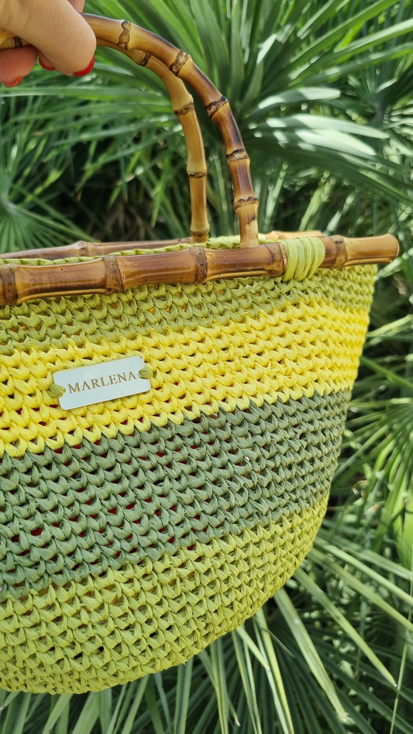Raffia Bag with Bamboo Handles - Sandia