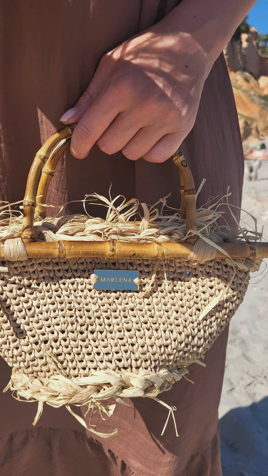 Mini Raffia Bag with Bamboo Handles - Fabia