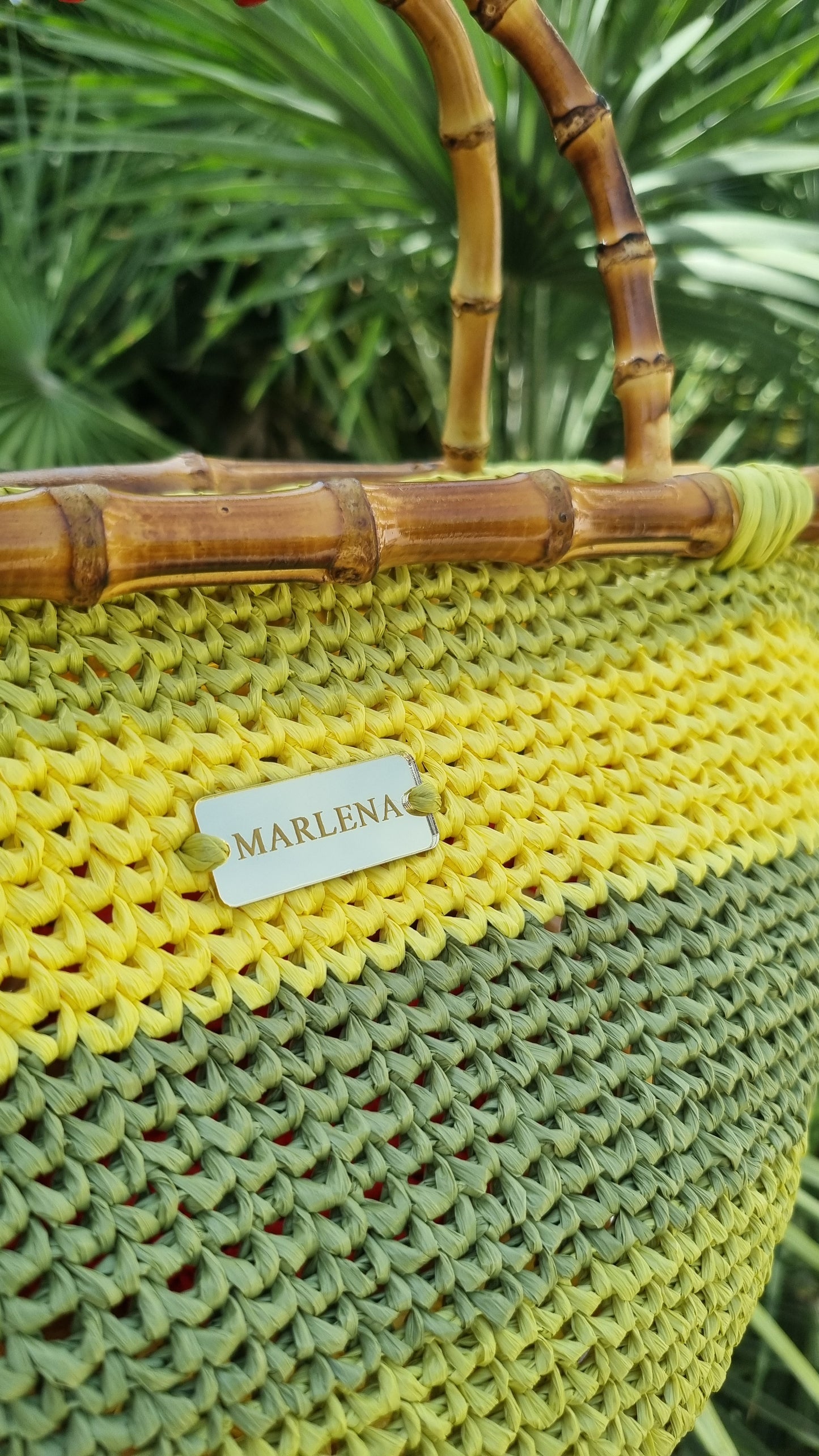 Raffia Bag with Bamboo Handles - Sandia