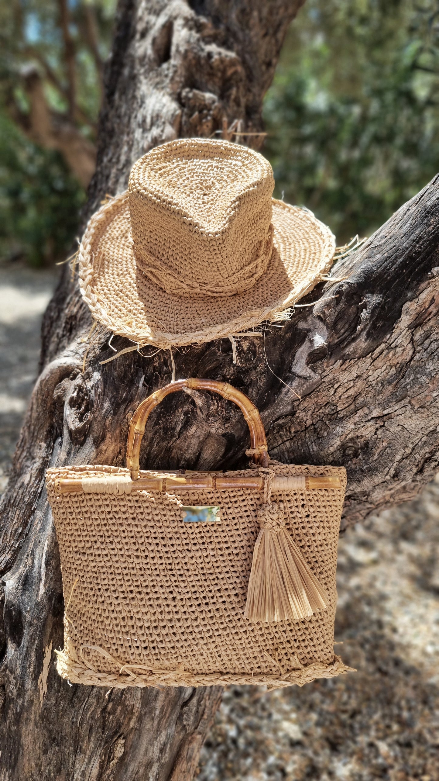 Raffia Bag with Bamboo Handles - Tullia