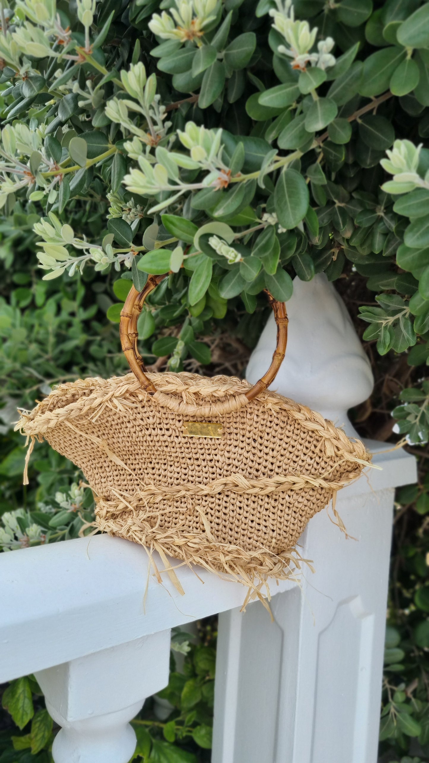 Raffia shopper Bag with Bamboo Handles - Vinia