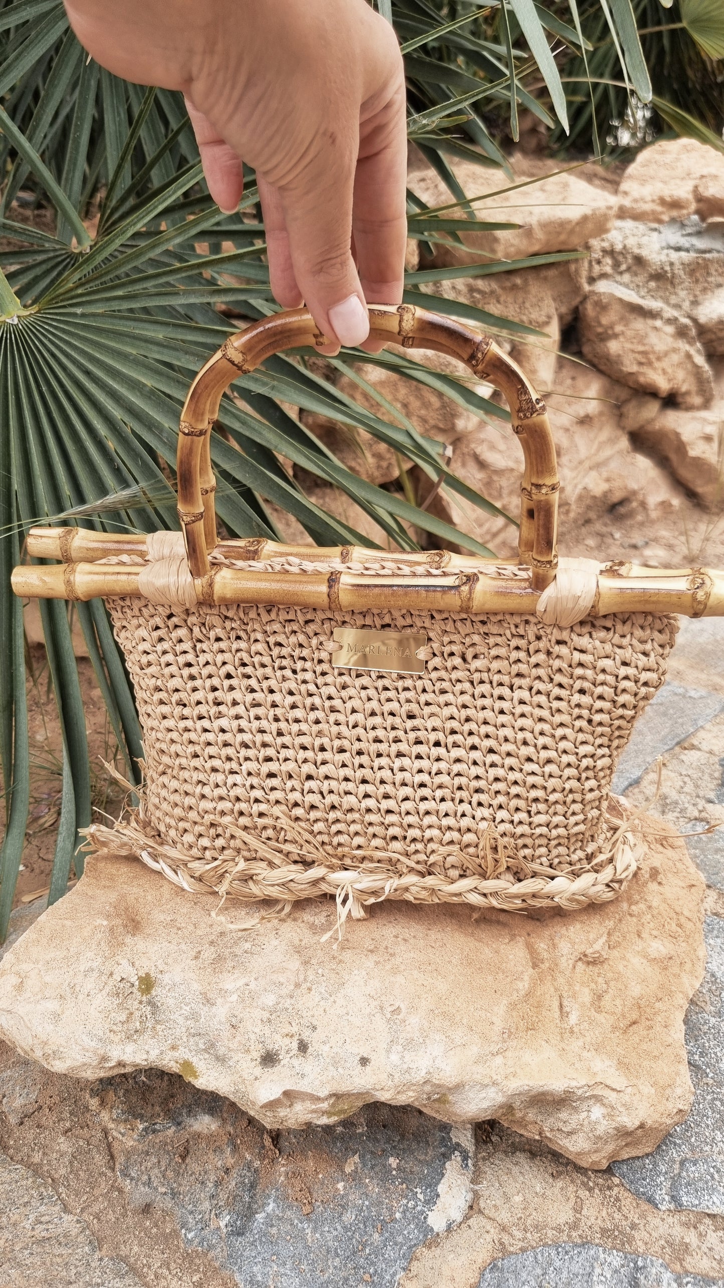 Mini Raffia Bag with Bamboo Handles - Sila