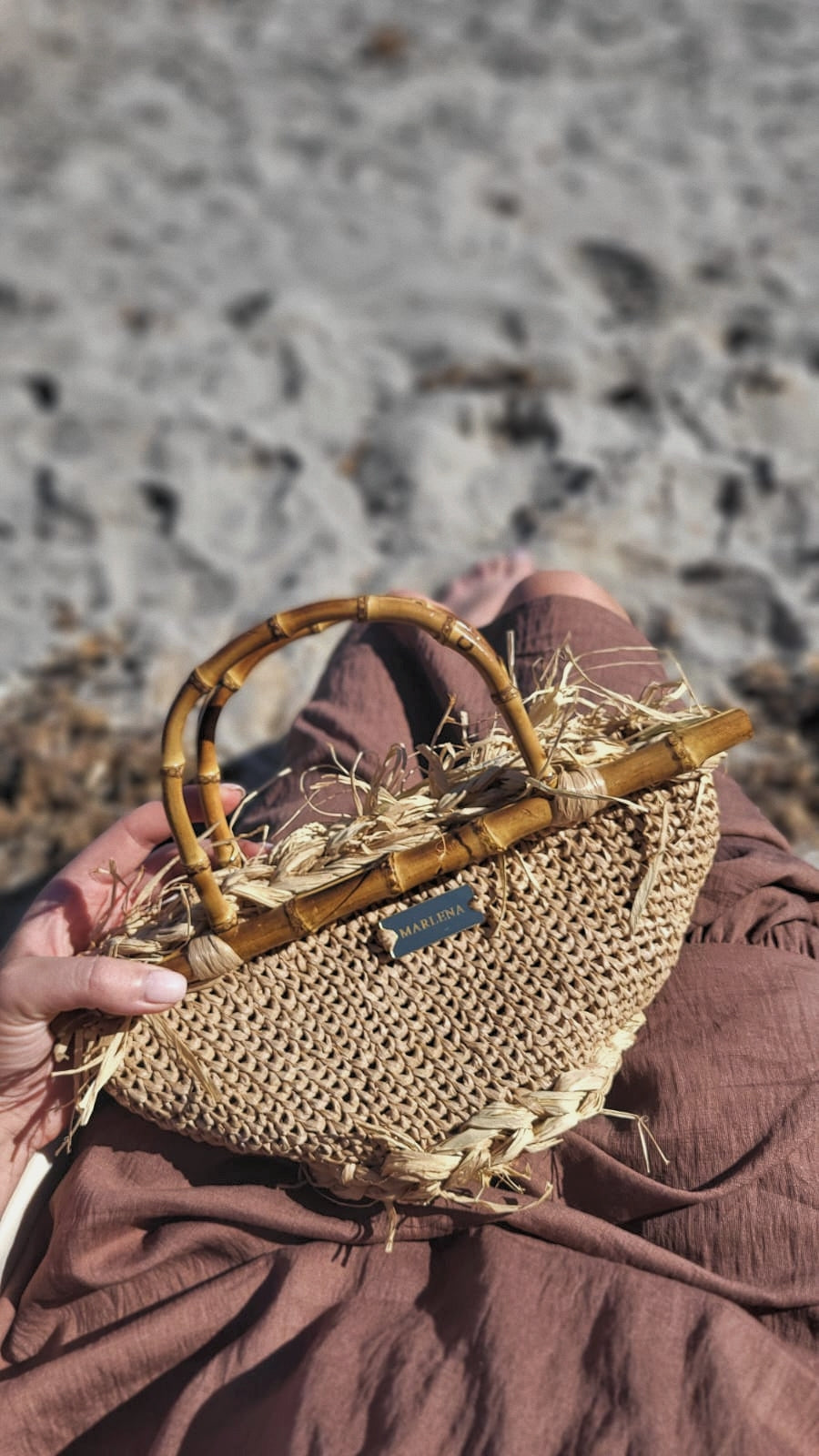 Mini Raffia Bag with Bamboo Handles - Fabia