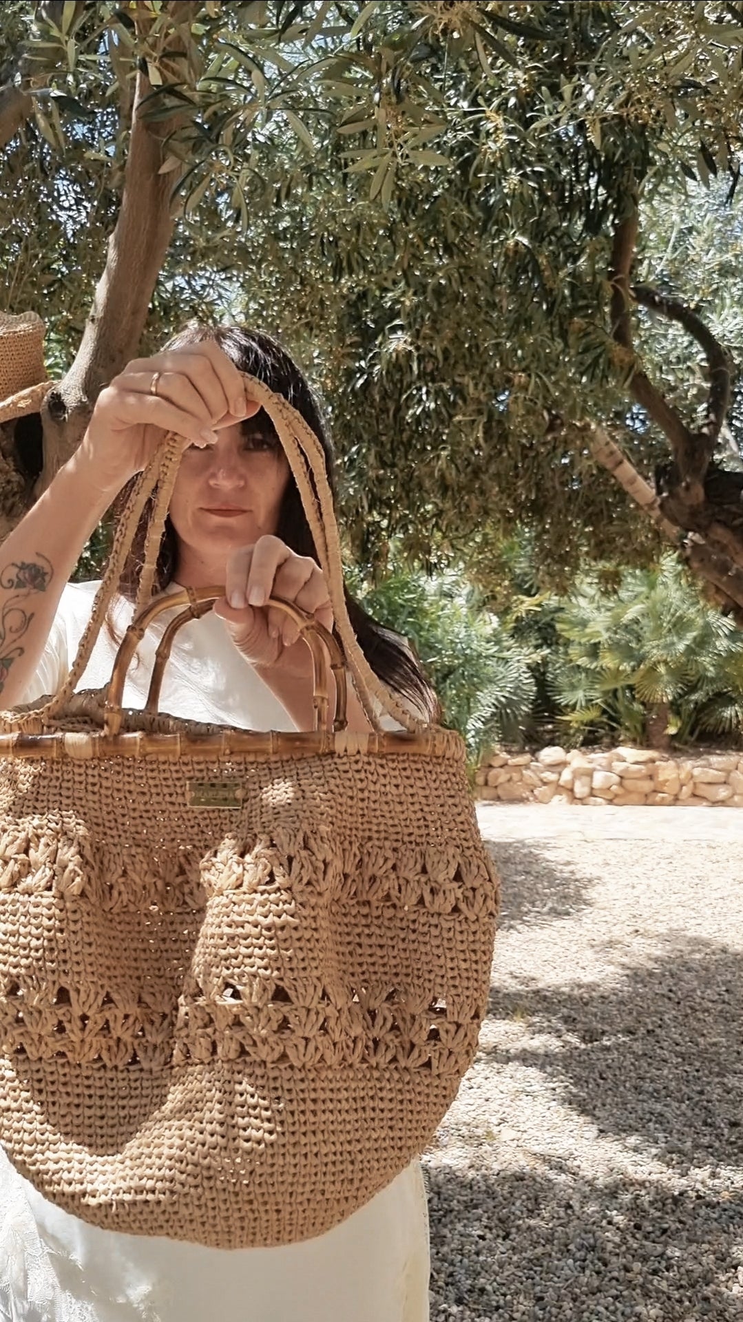Raffia shopper Bag with Bamboo Handles - Valeria
