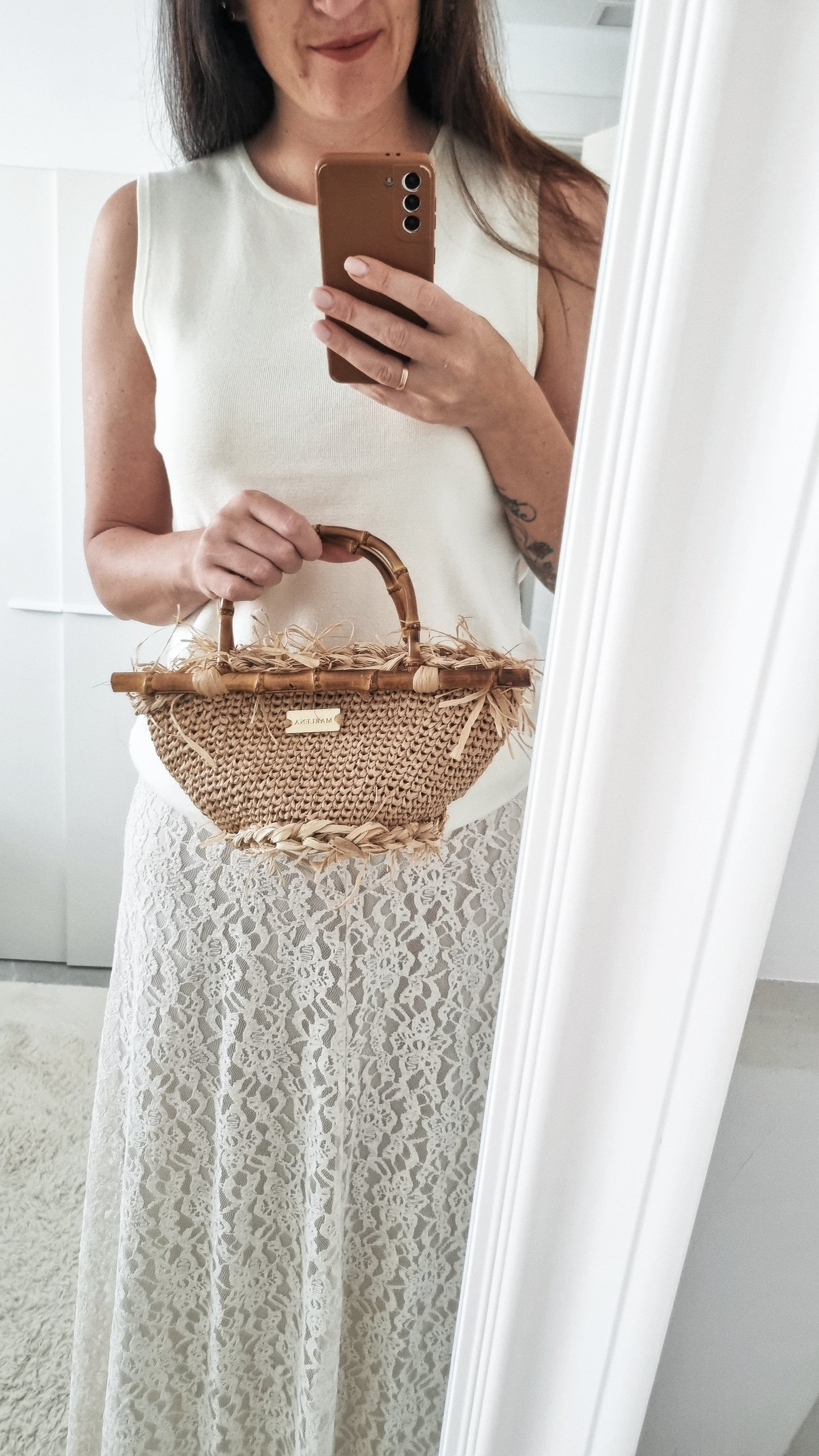 Mini Raffia Bag with Bamboo Handles - Fabia