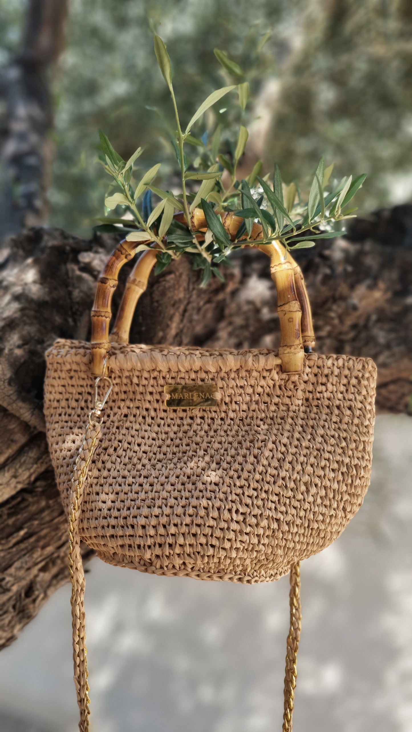 Raffia mini Bag with Bamboo Handles - Leria