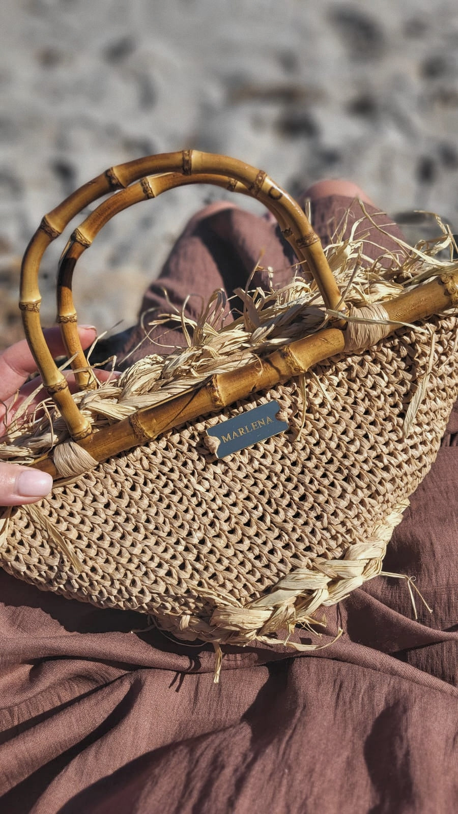 Mini Raffia Bag with Bamboo Handles - Fabia