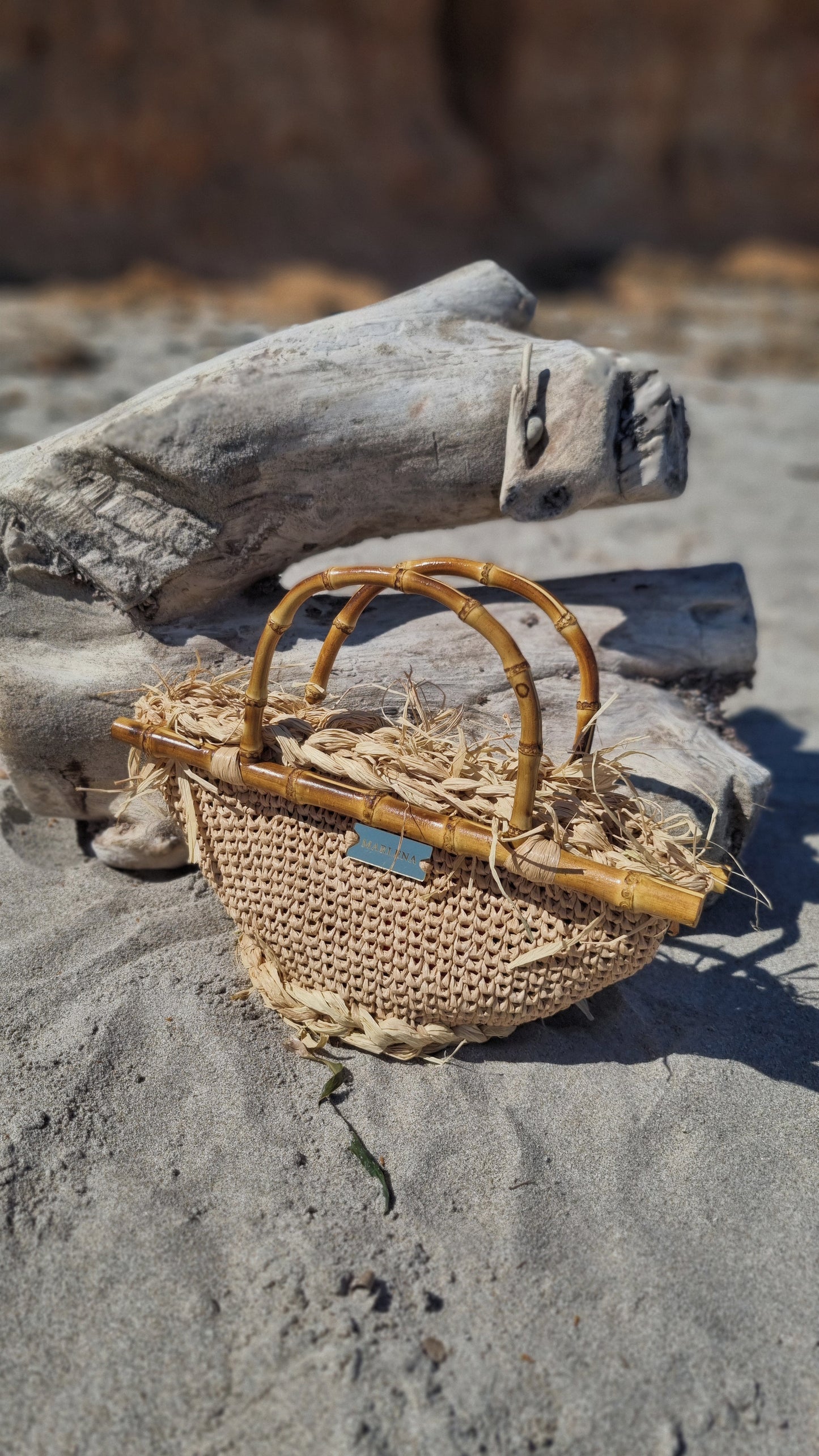 Mini Raffia Bag with Bamboo Handles - Fabia