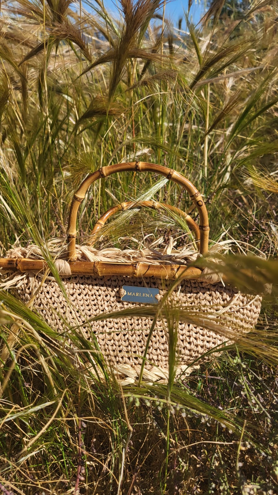 Mini Raffia Bag with Bamboo Handles - Fabia