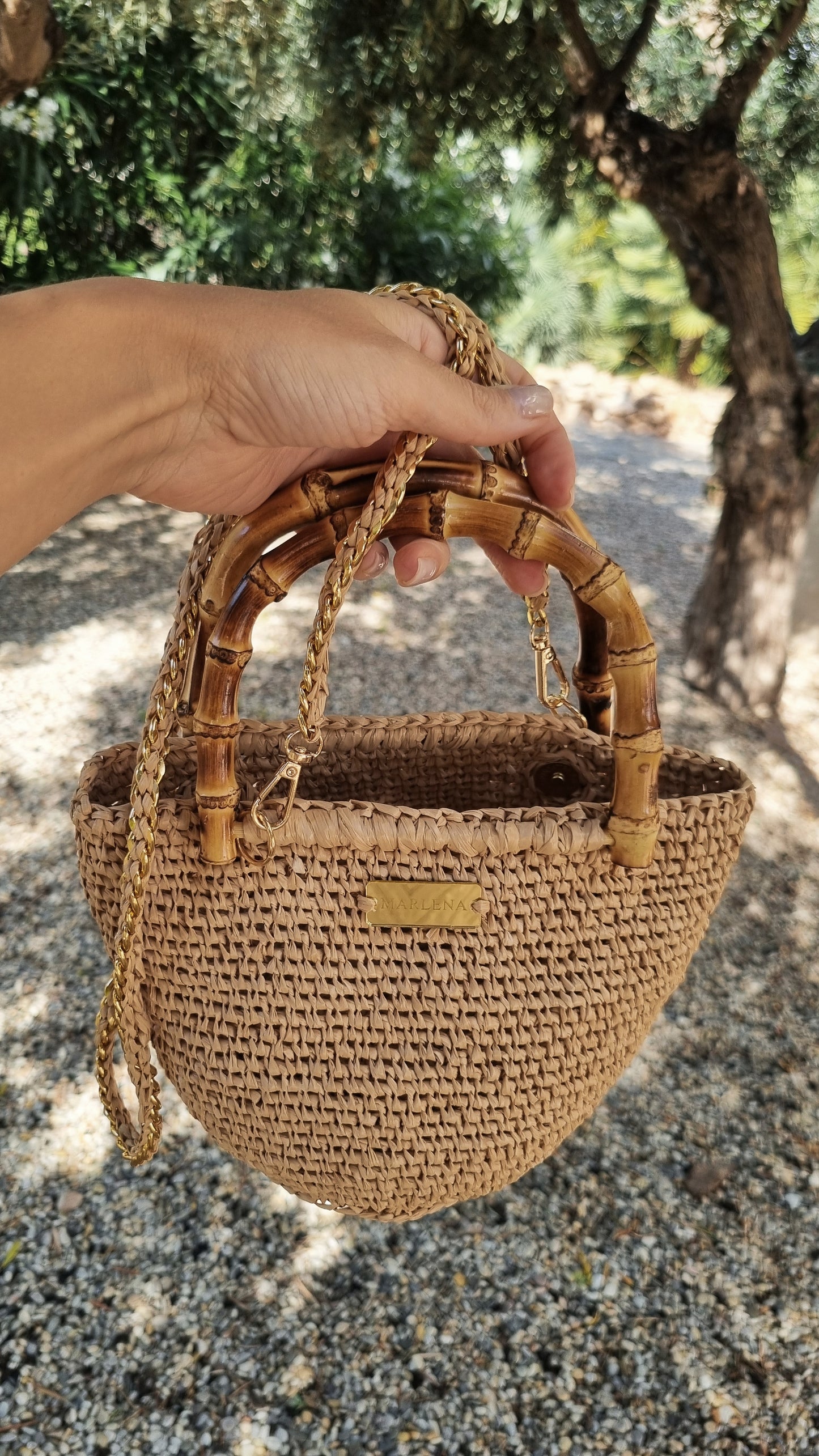 Raffia mini Bag with Bamboo Handles - Leria