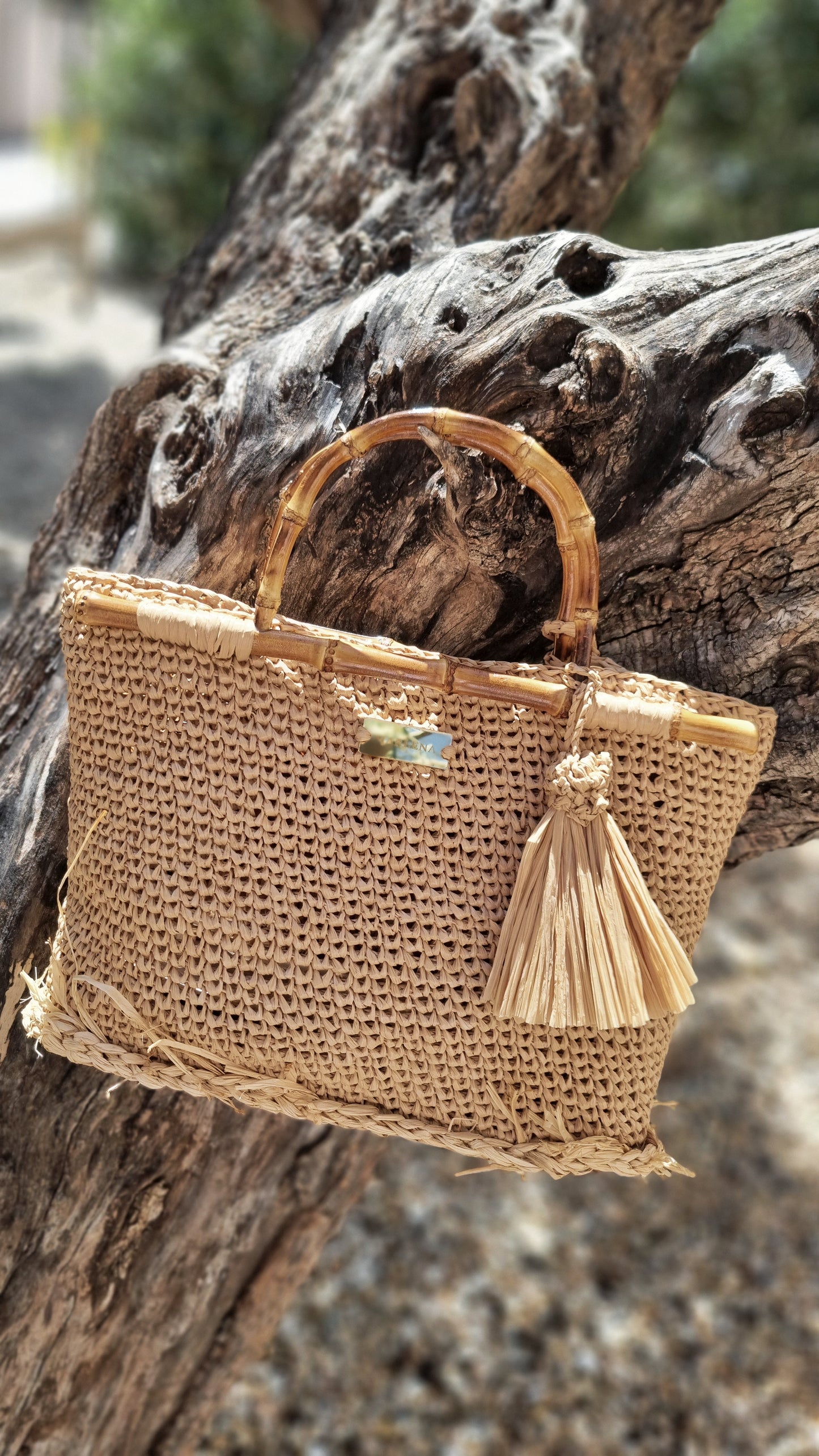 Raffia Bag with Bamboo Handles - Tullia