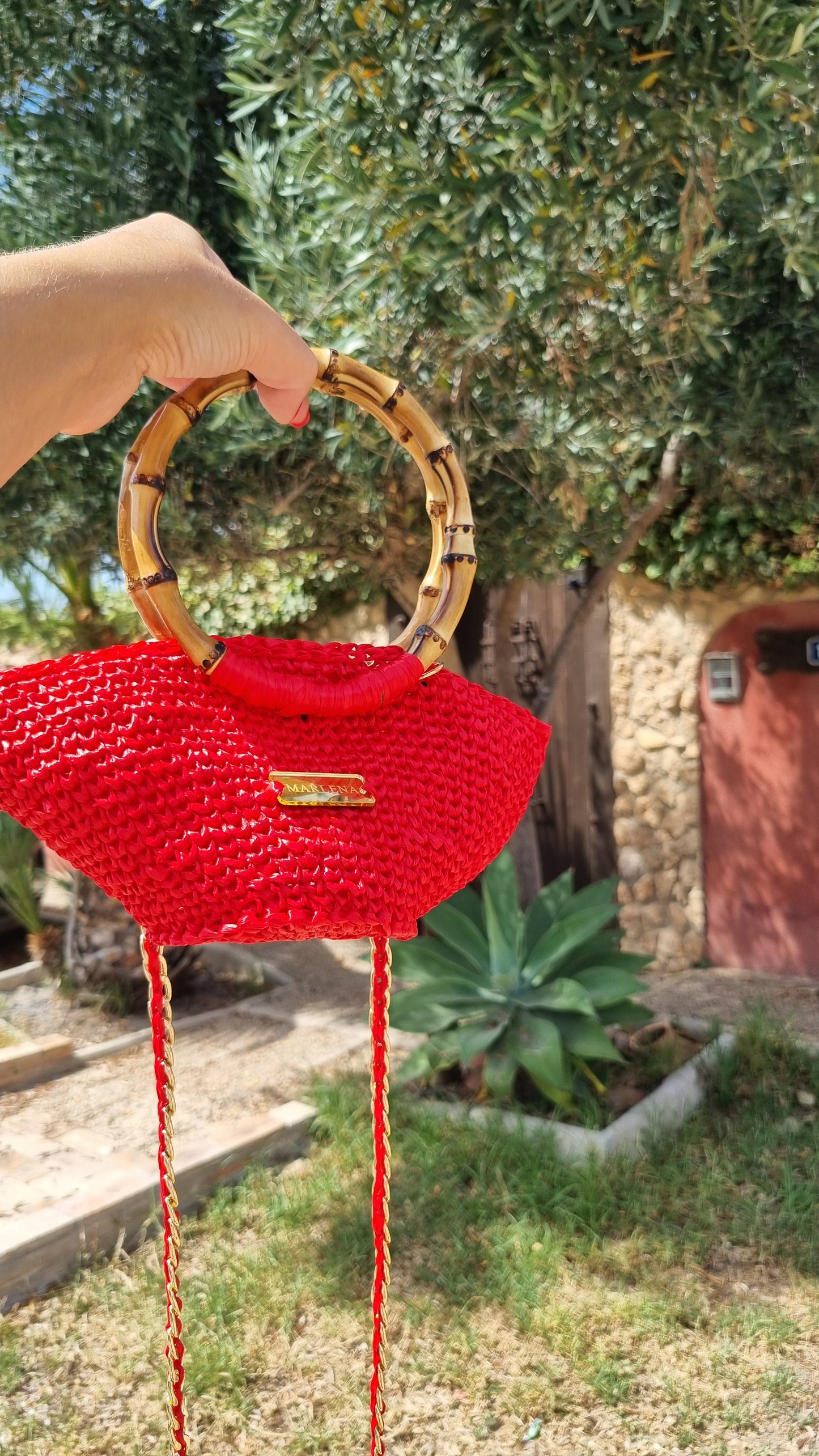 Mini Raffia Bag with Bamboo Handles - Vika