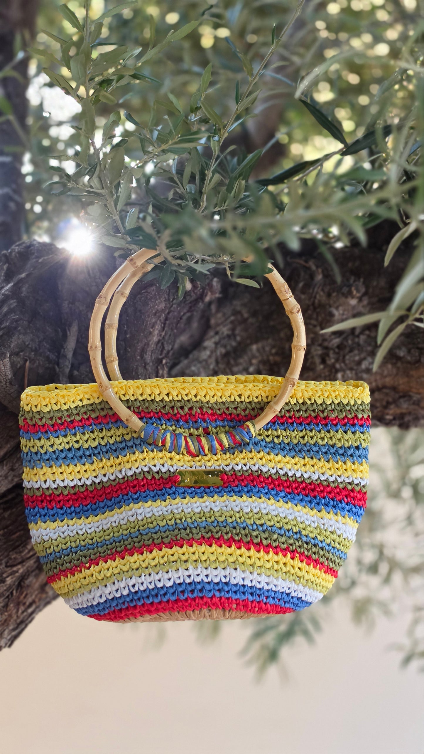 Raffia Colorfull Bag with Bamboo Handles - Fania