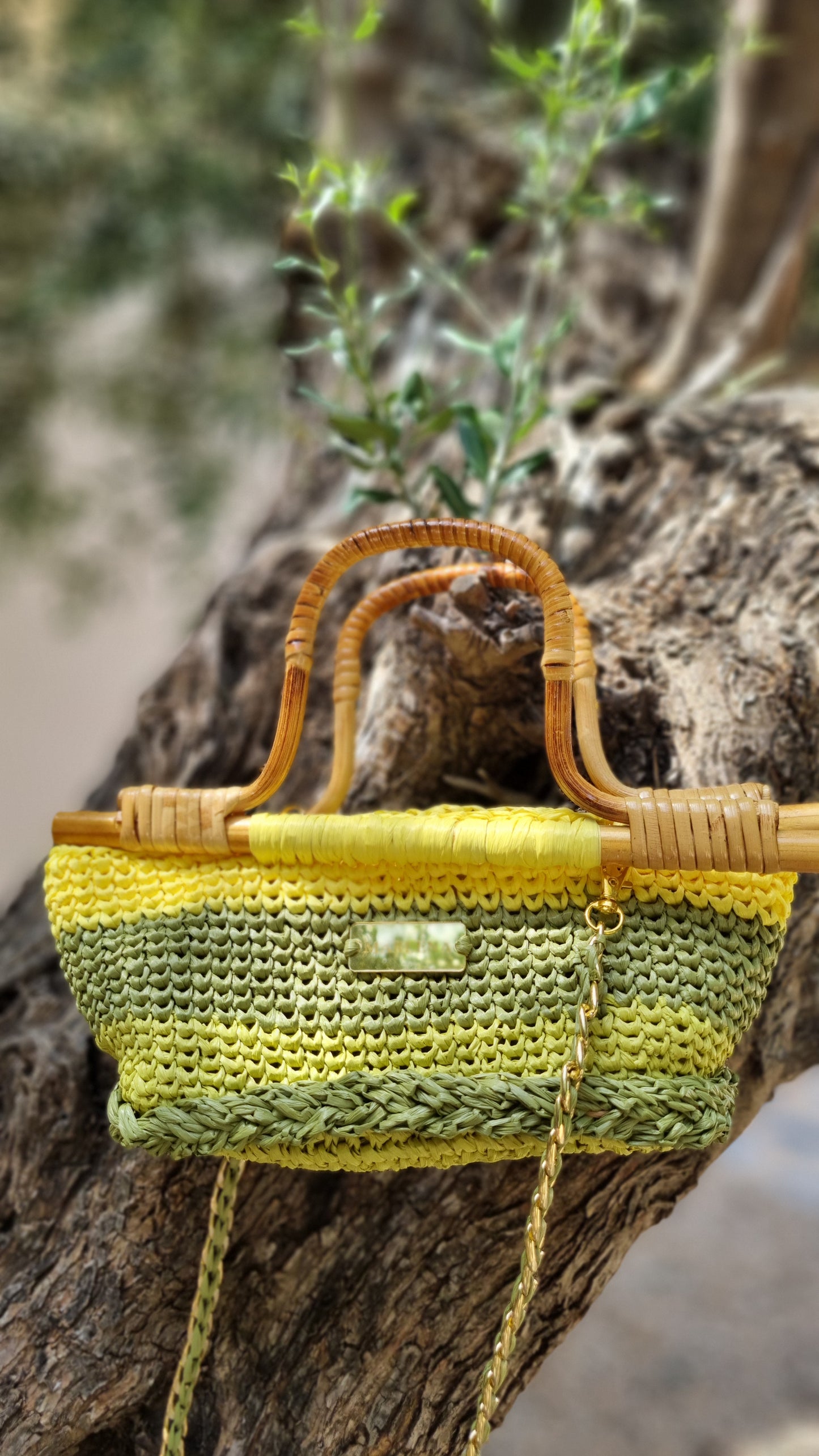 Mini Raffia Bag with Bamboo Handles - Airina