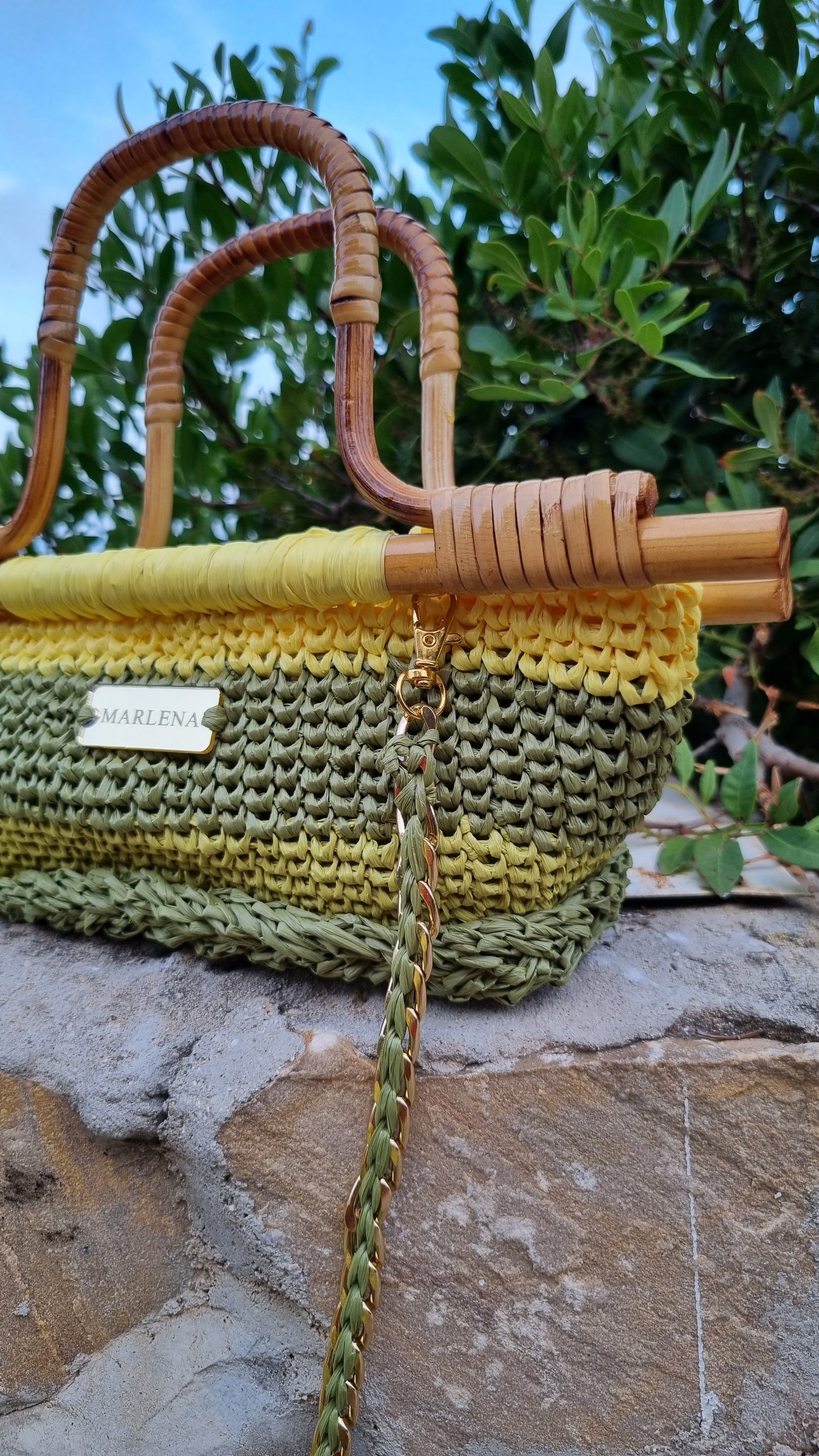 Mini Raffia Bag with Bamboo Handles - Airina